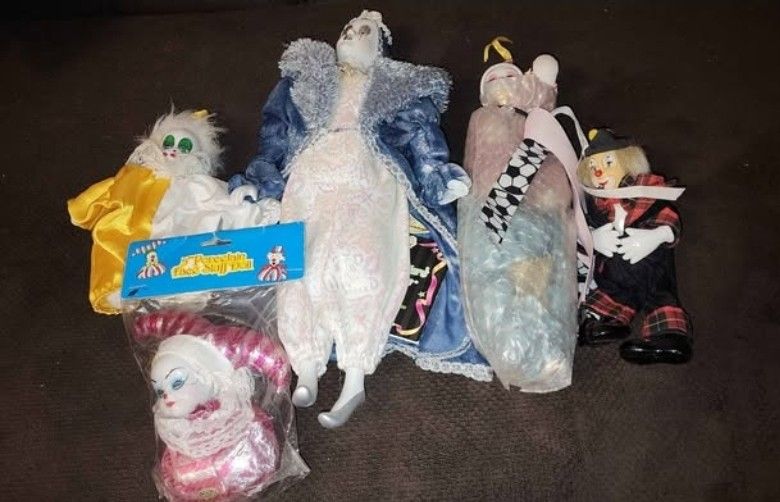 Vintage Porcelain Doll Lot Clown Jokerfaced