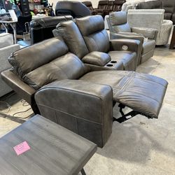 Last One! Top Grain Leather Power Loveseat
