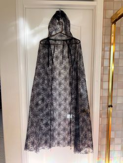Black Spiderweb Lace Halloween Cape with Hood