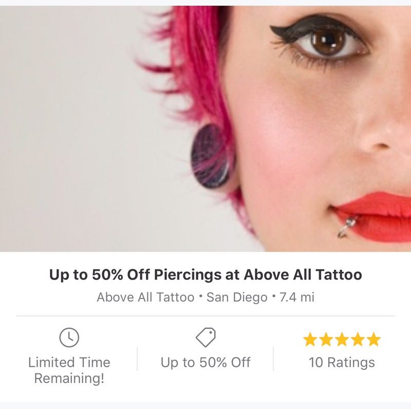 PIERCING SERVICES 50% Off Groupon tattoo shop San Diego piercer