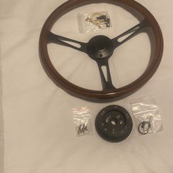15 Inch Wood Wheel With Black Billet 3 Spoke Fits 1973-94 Chevy Or GMC 