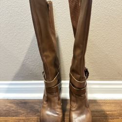 Andrea brown leather knee height boots