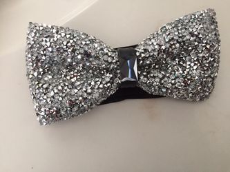 Prom quince wedding bling bow tie rhinestone silver gray black