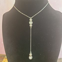 Brighton Silverplated Rhinestone Lariat Y Drop Necklace 20"+2" Extender F9
