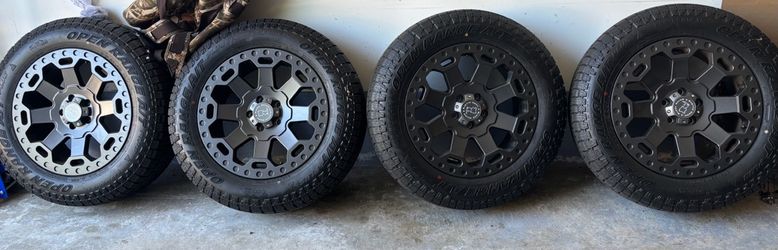 Set of 4 Black Rhino Wheels with Open Range Tires