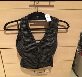 Crystal halter top with sewn in bra