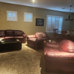 $500 OBO All Leather Couch And Oversize Chairs