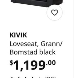 IKEA Kivik Black Leather Love Seat