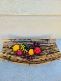 Vintage Large Bamboo Fruit Basket Table Decor Piece