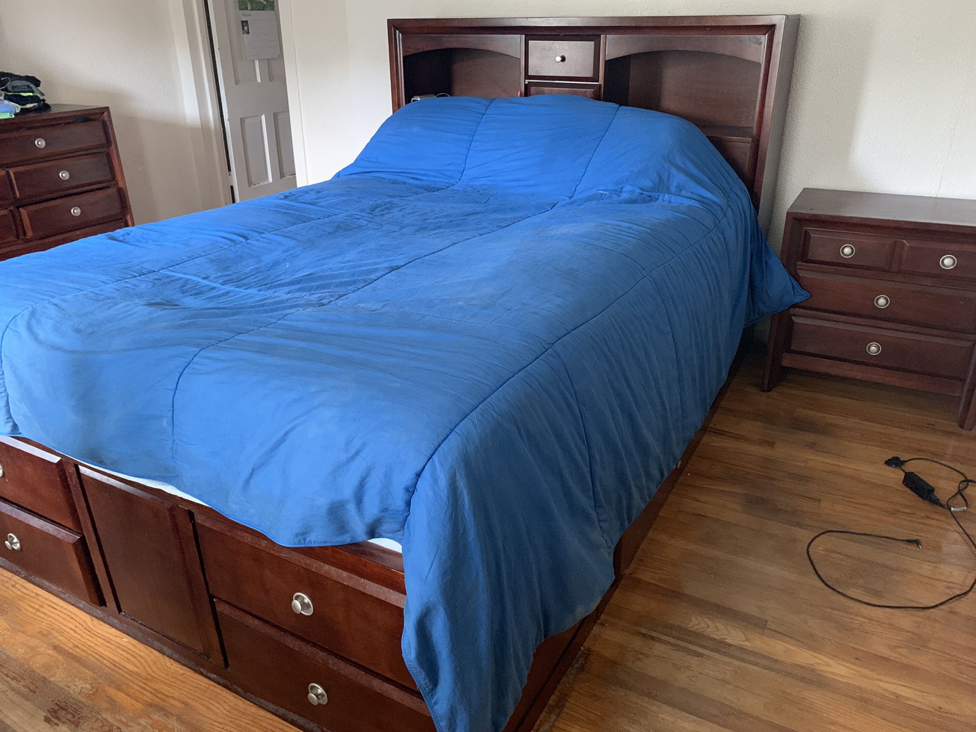 Queen size bed frame with drawers