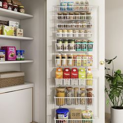 MEFIRT Heavy Duty Metal 9-Tier Over The Door Pantry Organizer/Storage (white)