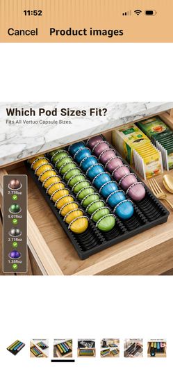 EVERIE Drawer Coffee Pod Organizer for Vertuo Capsules – Holds Up to 40 Large or 52 Small Pods, Space-Saving Insert Tray, Fits Kitchen Cabinets, 15.4"