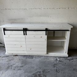 White TV stand w/ Sliding Doors 