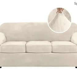 .VERSAILTEX Modern Velvet Plush 4 Piece High Stretch Sofa Slipcover Furniture Protector Form Fit Luxury Thick Sofa Cover for 3 Cushion Couch, Machine 