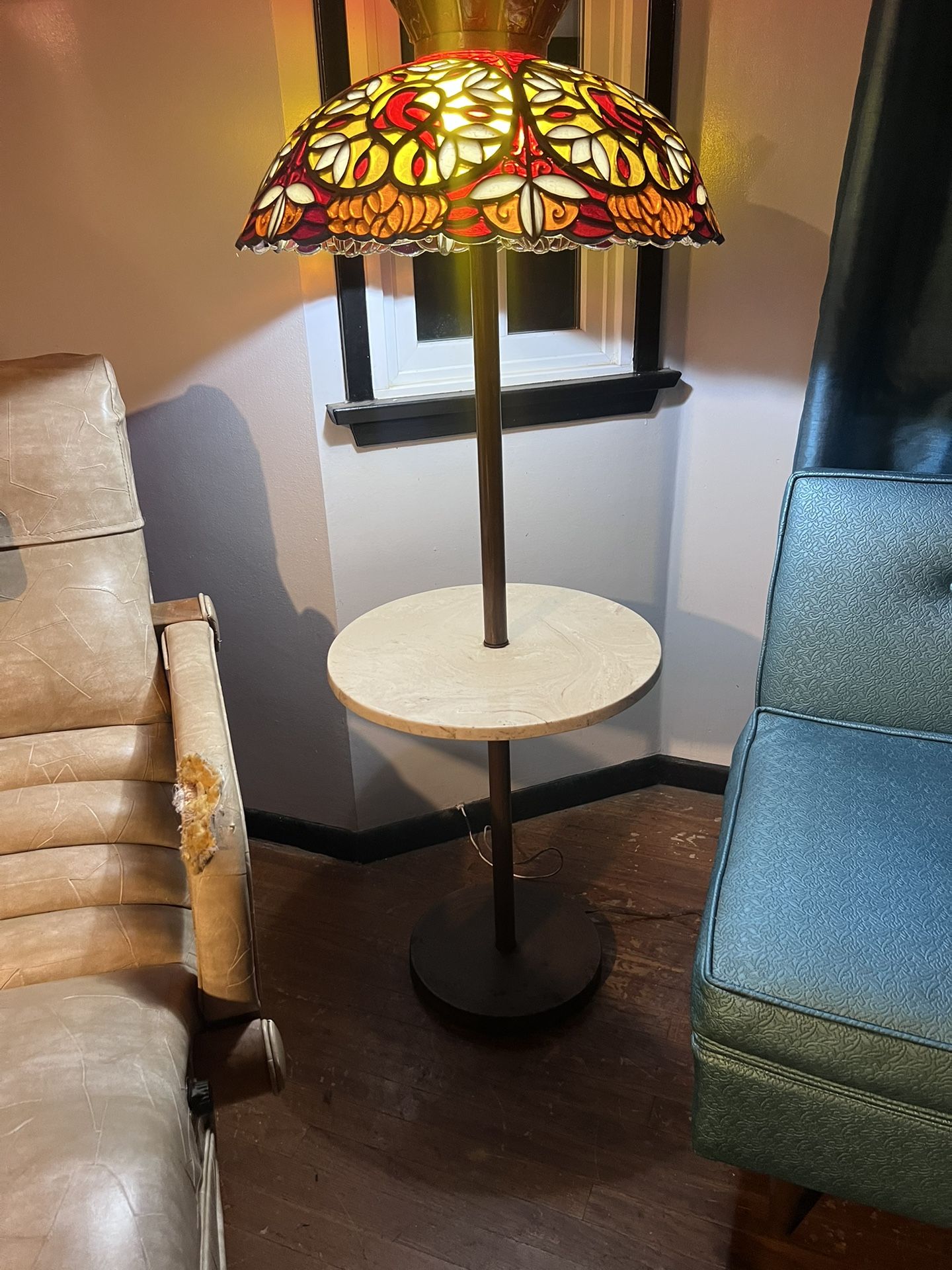 Vintage Stained Glass Lamp Table