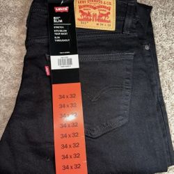 New Men's Levi's 511 Slim Stretch Black Denim Jeans 34 x 32

