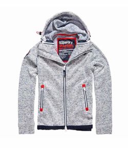 Superdry Storm Double Zip Hoodie Heathered Gray Navy Blue Red Sz. M
