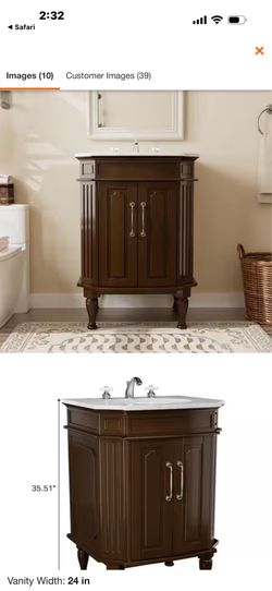 24 in. Brown Wood Single Sink Freestanding Bathroom Vanity with White Marble Top (Assembled)