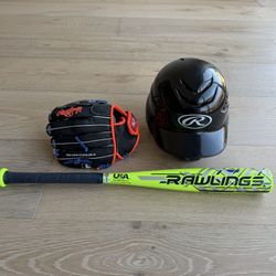T ball Equipment Youth Rawlings Bat Helmet Baseball Glove