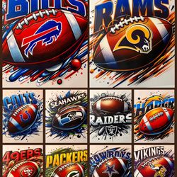 Rams Raiders Chargers Bills Colts Seahawks Packers Vikings 49ers Heat Transfers 