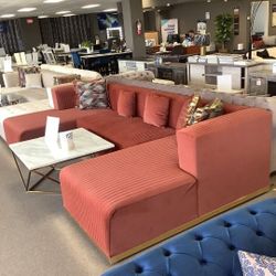 Orange Velvet Sectional 