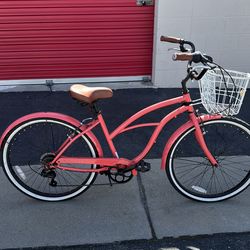 Women's Single Speed Beach Cruiser Bike, 26" Bicycle, Coral