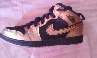 Gold and black air jordans size 1 1/2 for youth