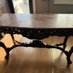Vintage Asian Table With Heavy Marble Top