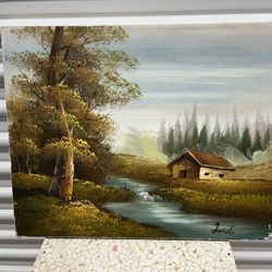 Vintage Original Country Landscape Painting 20 X 16
