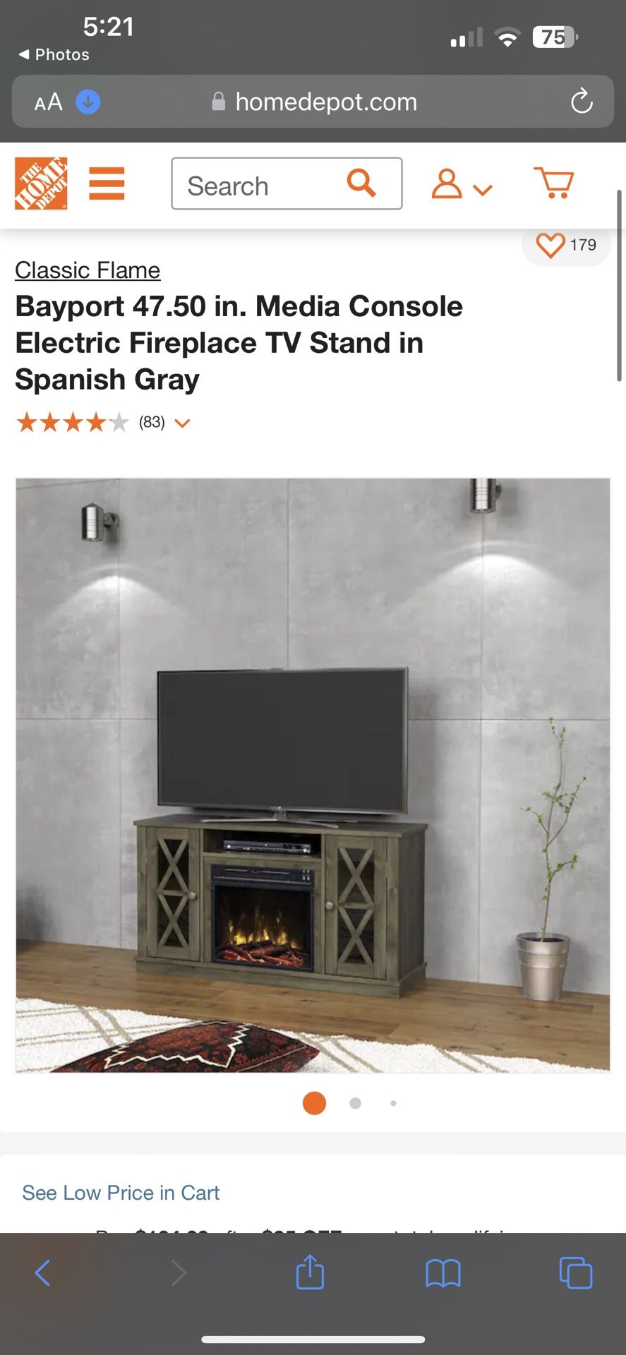 Bayport 47.50 in. Media Console Electric Fireplace TV Stand in Spanish Gray
