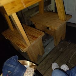 Wood table And 2 Benches