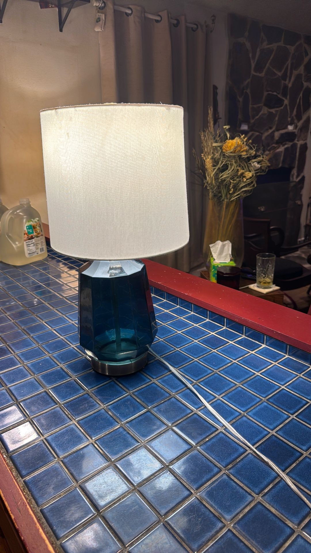 Lamp Blue Glass  New Shade