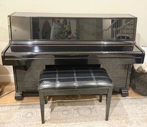 Sherman Clay SRS-11 Upright Piano – Polished Black/Ebony + Bench