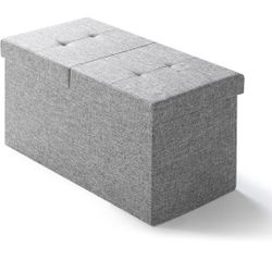 30 Inch Smart Lift Top Button Tufted Fabric Storage Ottoman by Light Grey