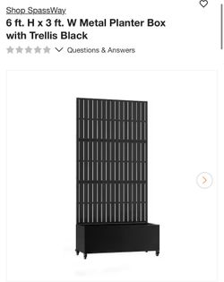 6 ft. H x 3 ft. W Metal Planter Box with Trellis Black