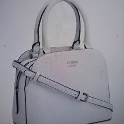 NEW GUESS Kamni Mini Satchel Crossbody White Bag With Multiple Compartments & Double Straps