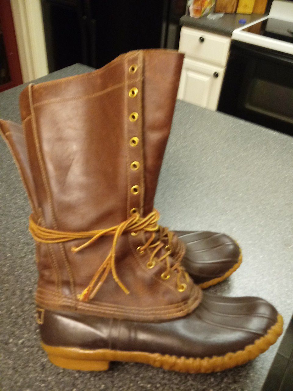 LL BEAN TALL SNAKE PROOF LEATHER HUNTING BOOTS SIZE 10 89.00