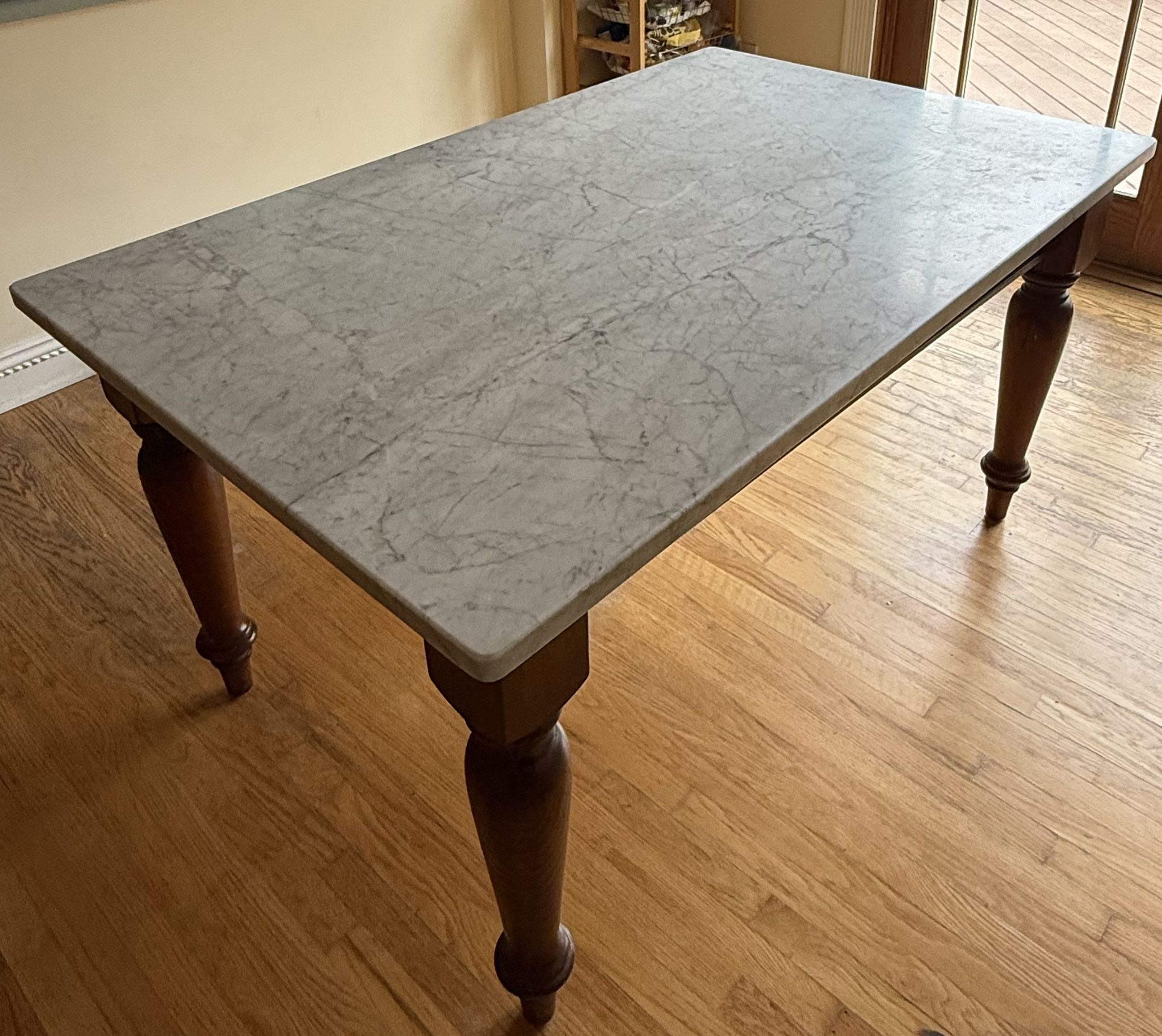 60” X 38” White/Gray Marble Top Kitchen Dining Table For Sale