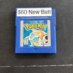 Authentic Copy Of Pokémon Blue With New Battery Installed