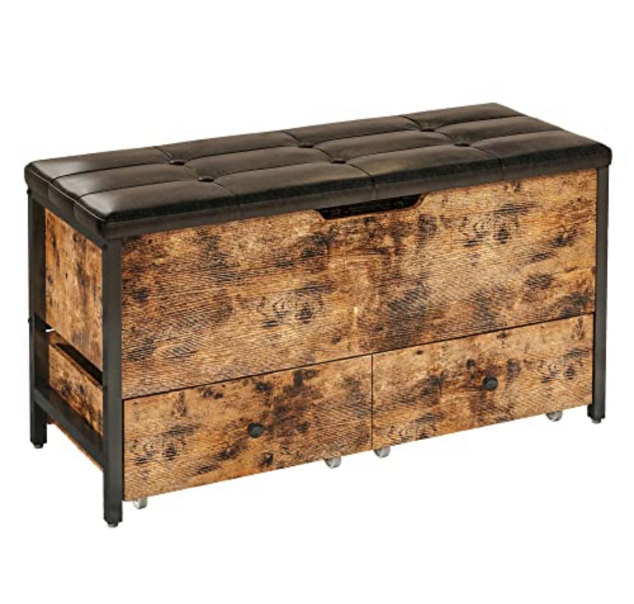 Storage Bench, Wooden Box with Flip Top Storage Chest and Drawers for Bedroom/Living Room/Entryway,