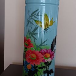 Sunflower Shanghai China Vintage Aluminum Chinese Thermos Blue Floral