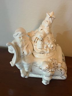 Porcelain Santa Sleigh Christmas cookie jar