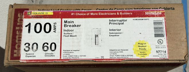 Square D Homeline 100 Amps Main Breaker 30 60 Circuits Sub Panel