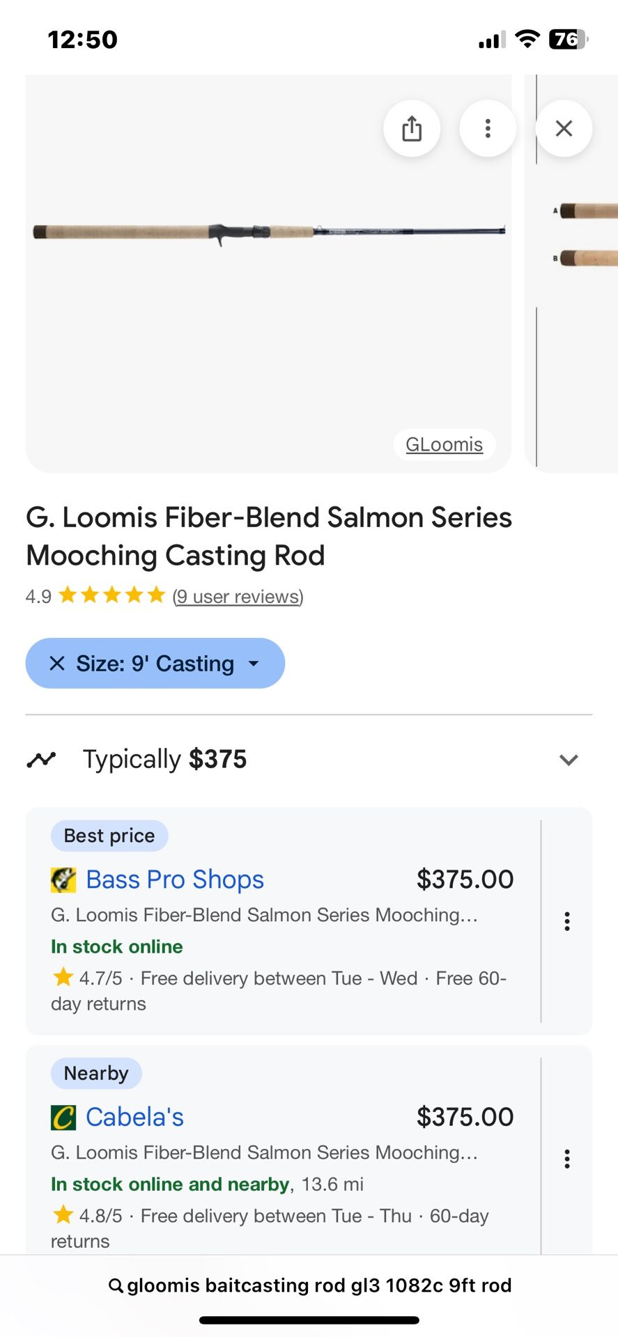 G Loomis 9” Feet Light Steelhead Bait Caster Rod