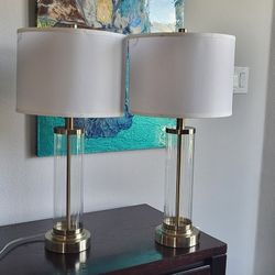 Touch Control Table Lamp Set of 2 with USB Ports, 3-Way Dimmable Nightstand Lamp with Fabric Cream Shade