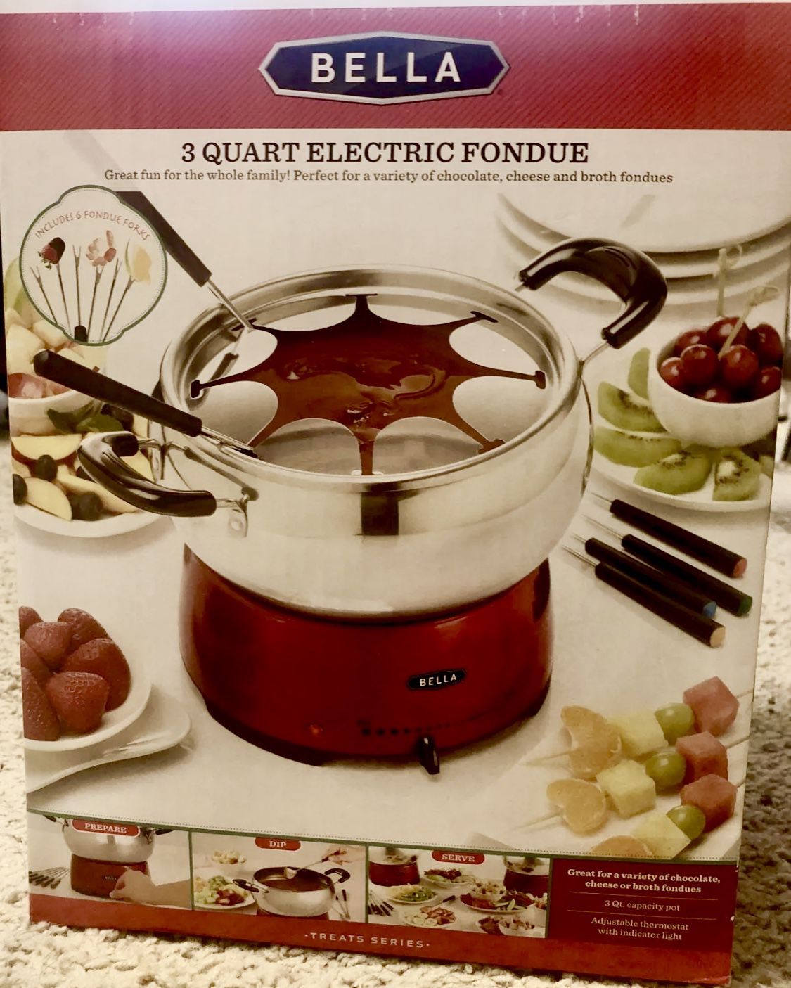 NEW 3QT Stainless Steel Fondue Pan, Heater and Skewers Set