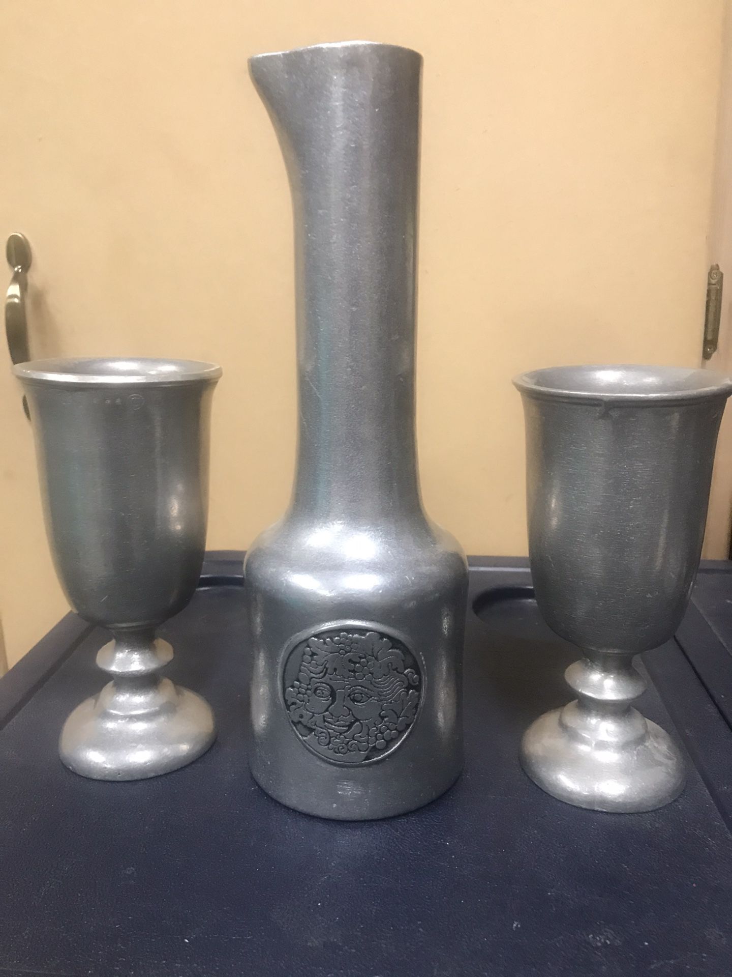 Two pewter goblets and pewter wine craft Very nice vintage