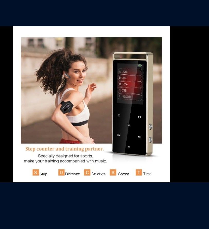 Bluetooth mp3 player with FM, touch buttons, armband included.