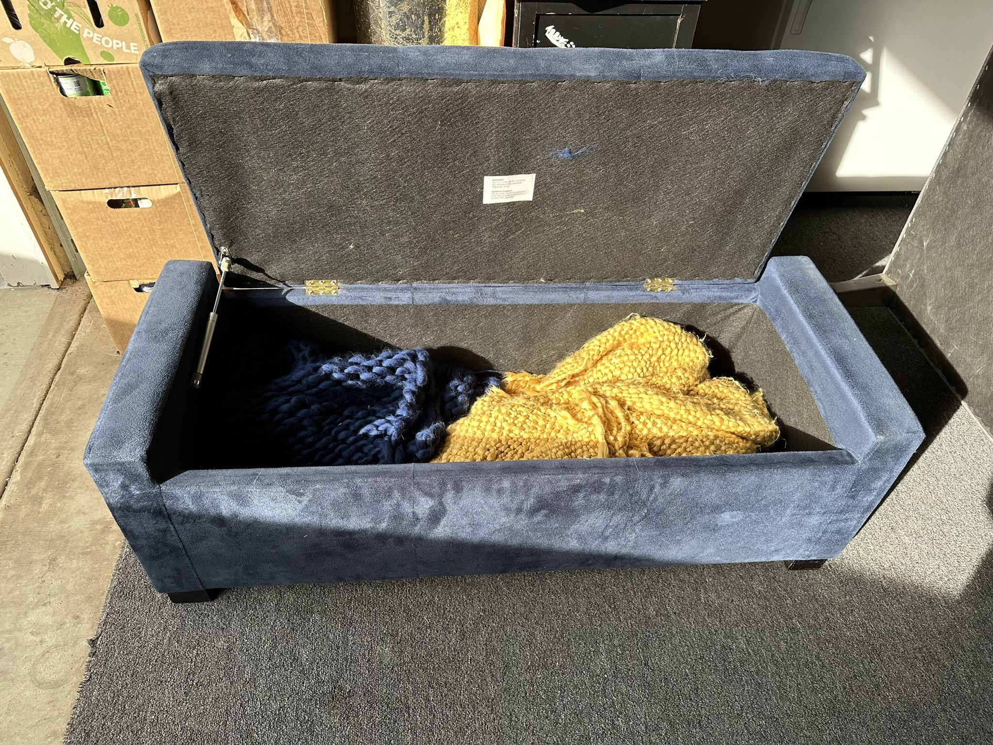 Navy Blue Velvet Storage Bench