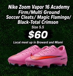 Nike Zoom Vapor 16 Academy Firm/Multi Ground Soccer Cleats/ Magic Flamingo/Black-Total Crimson